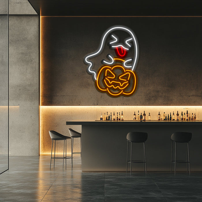 Halloween Ghost Metal Neon Wall Art- LN0206