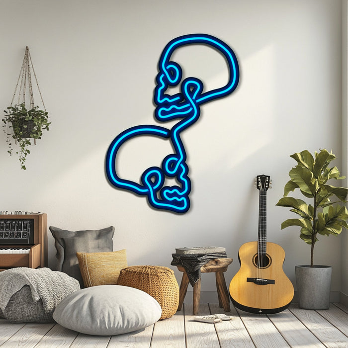 Double Skull Metal Neon Wall Art- LN0189