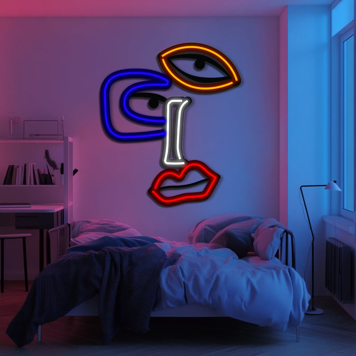Abstract Face Metal Neon Wall Art- LN0101