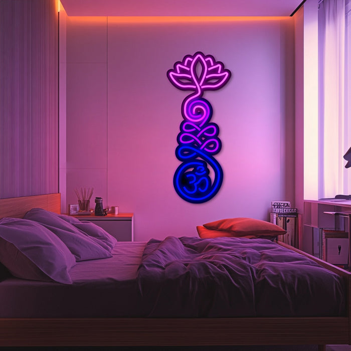 Om and Lotus Metal Neon Wall Art- LN0173