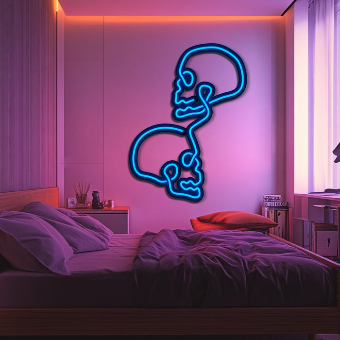 Double Skull Metal Neon Wall Art- LN0189