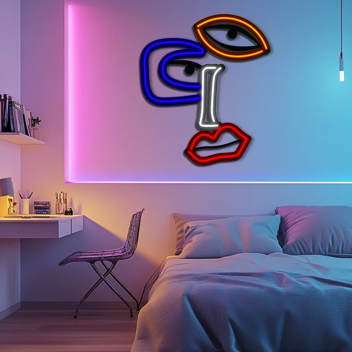 Abstract Face Metal Neon Wall Art- LN0101