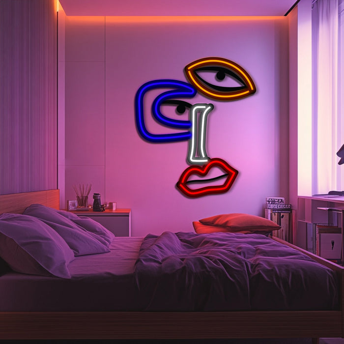 Abstract Face Metal Neon Wall Art- LN0101