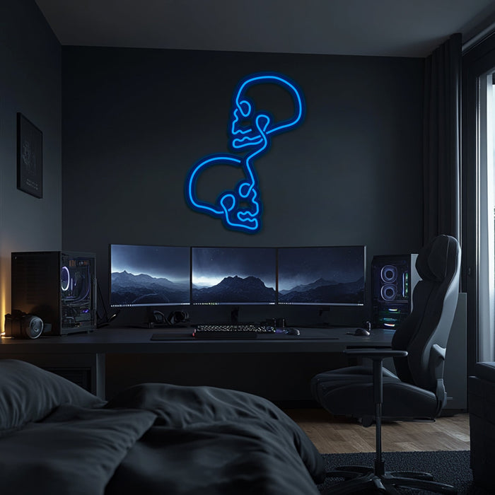 Double Skull Metal Neon Wall Art- LN0189
