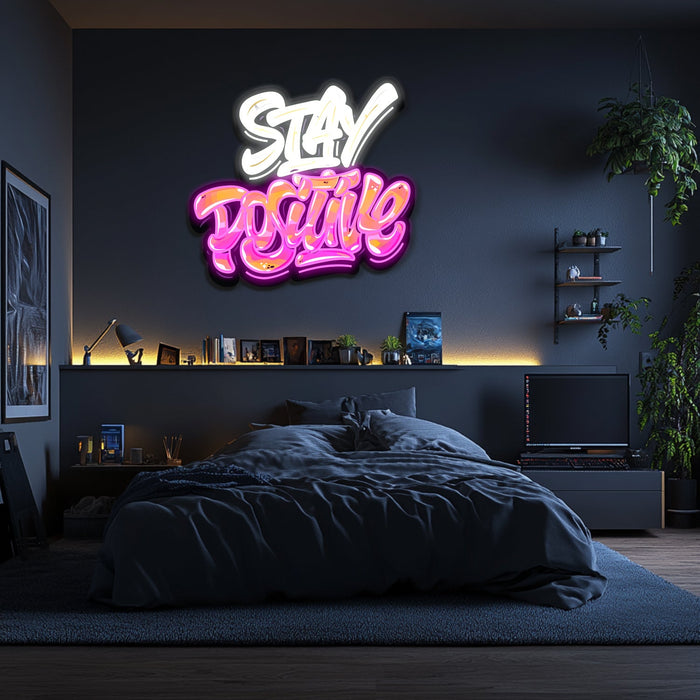 UV Printed Stay Positive Neon Wall Art- LV0095