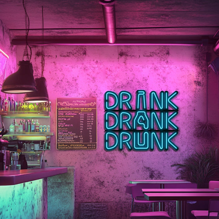 Drink Drank Drunk Metal Neon Wall Art- LN0136