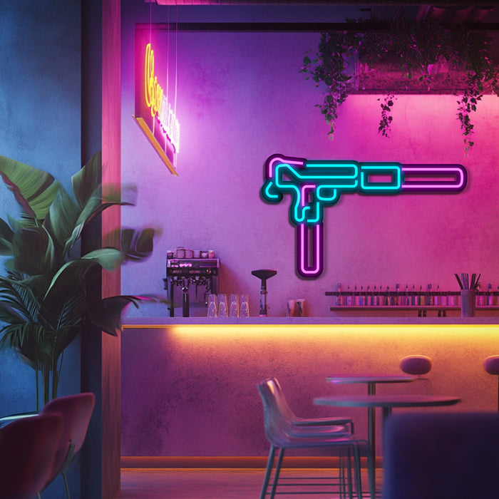 Uzi  Weapon Metal Neon Wall Art- LN0132