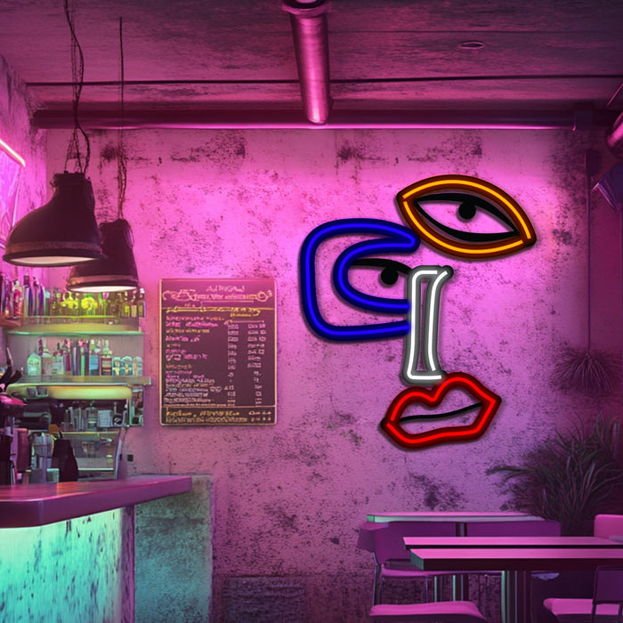 Abstract Face Metal Neon Wall Art- LN0101