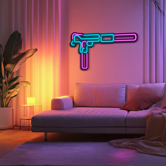 Uzi  Weapon Metal Neon Wall Art- LN0132