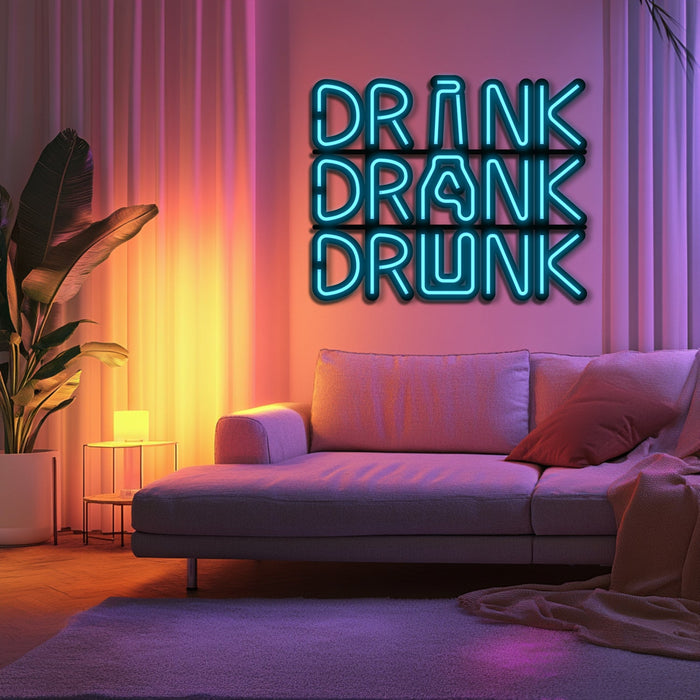 Drink Drank Drunk Metal Neon Wall Art- LN0136