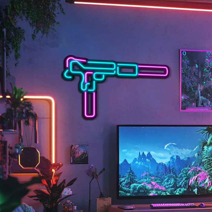 Uzi  Weapon Metal Neon Wall Art- LN0132