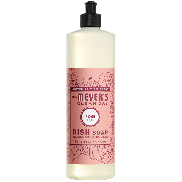 Mrs. Meyer's Clean Day Liquid Dish Soap, Refreshing Rose Scent, 16 Fl Oz (Pack of 6)