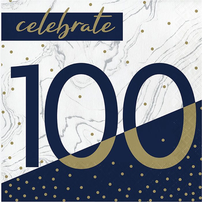 Bulk Navy and Gold 100th Birthday Luncheon Napkins (192 per Case)