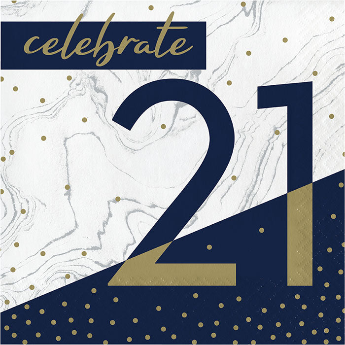 Bulk Navy and Gold 21st Birthday Luncheon Napkins (192 per Case)