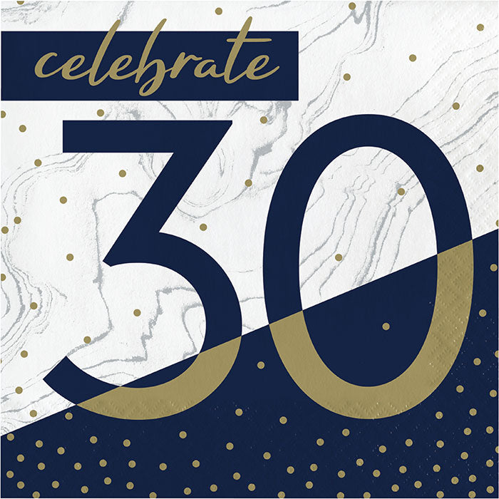 Bulk Navy and Gold 30th Birthday Luncheon Napkins (192 per Case)