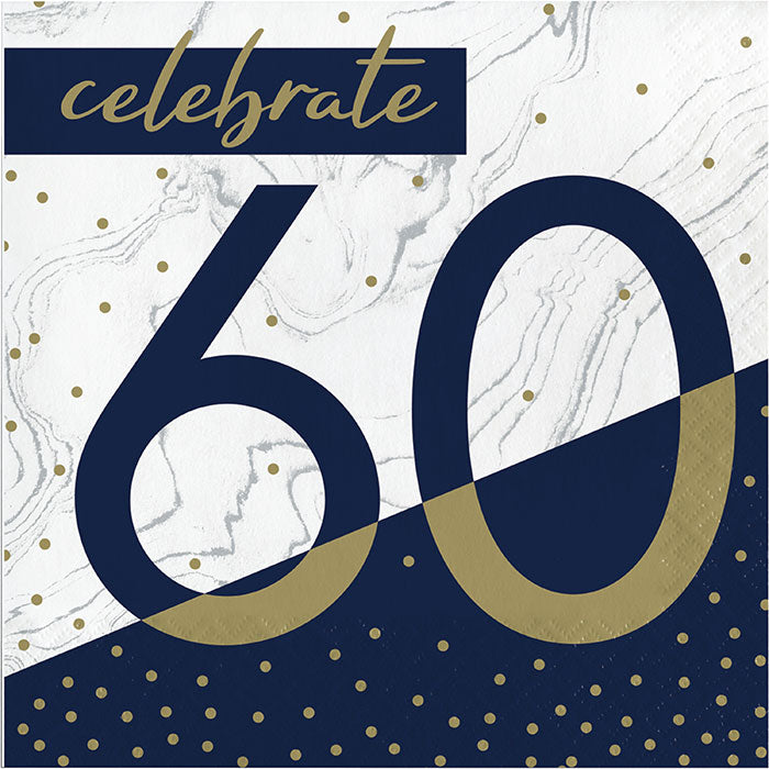 Bulk Navy and Gold 60th Birthday Luncheon Napkins (192 per Case)