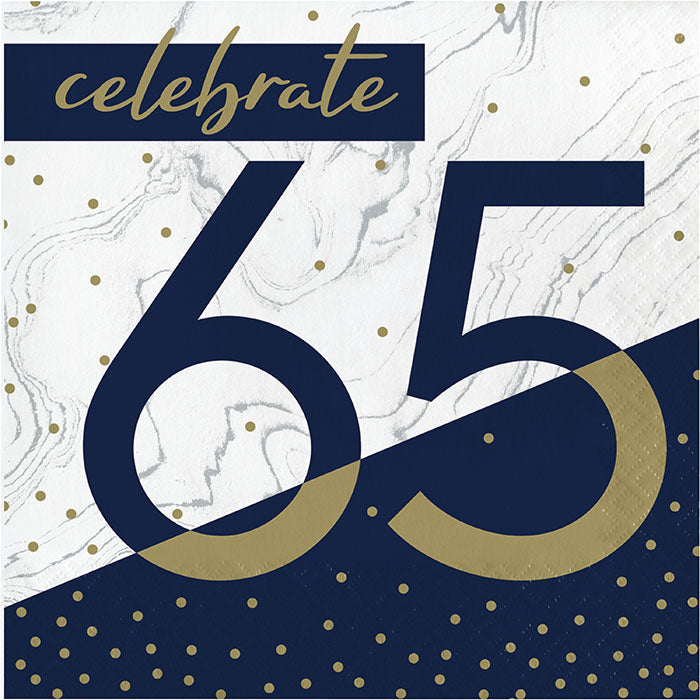 Bulk Navy and Gold 65th Birthday Luncheon Napkins (192 per Case)