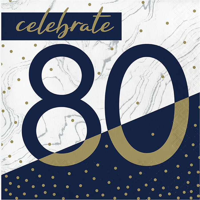 Bulk Navy and Gold 80th Birthday Luncheon Napkins (192 per Case)