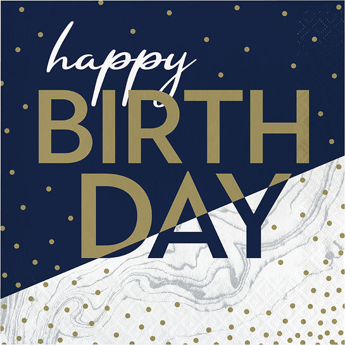 Bulk Navy and Gold Birthday Luncheon Napkins (192 per Case)