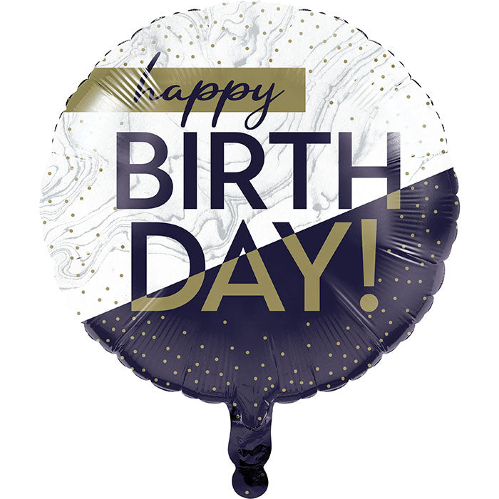 Bulk Navy and Gold Birthday Mylar Balloons (10 per Case)