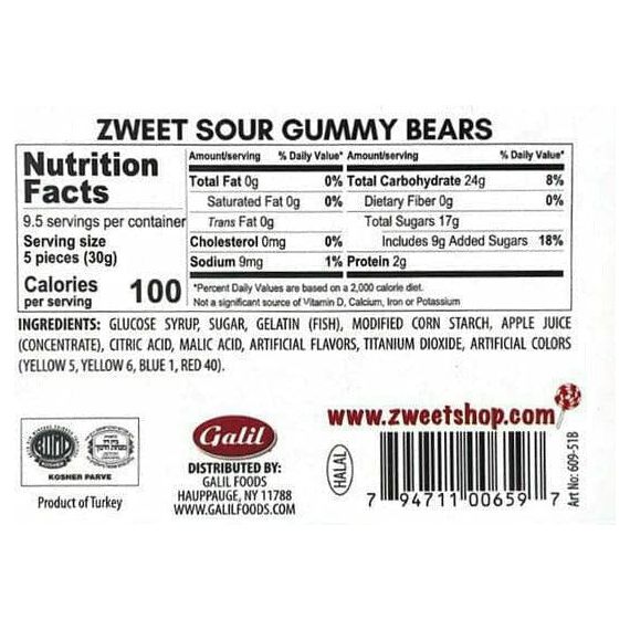 Neon Gummy Sour Bears | Zweet | 10 oz