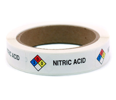 "Nitric Acid" HMIG Safety Labels, 0.75" x 2.5", 250/ROLL
