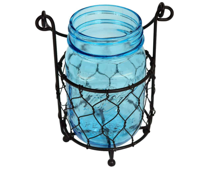 Single Pint Jar Caddy with Chicken Wire for Hanging or Carrying One Mason Jar