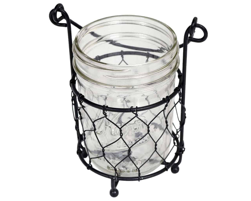 Single Pint Jar Caddy with Chicken Wire for Hanging or Carrying One Mason Jar