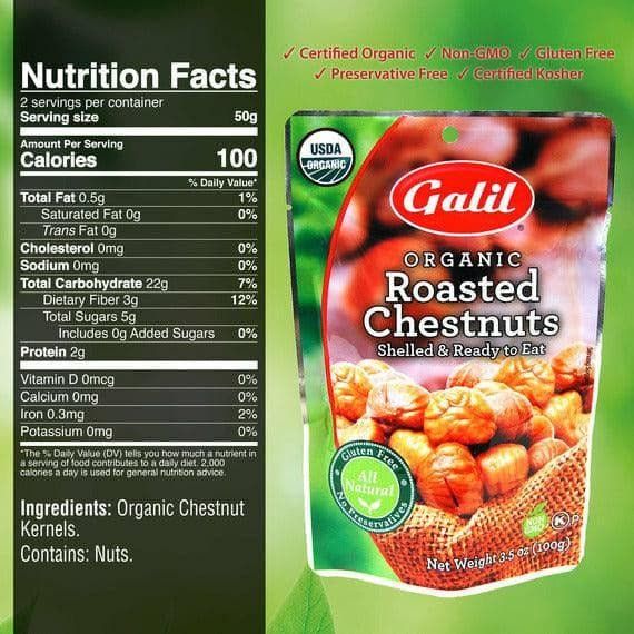 Organic Roasted Chestnuts | Peeled & Ready to Eat | 3.5 oz | Galil