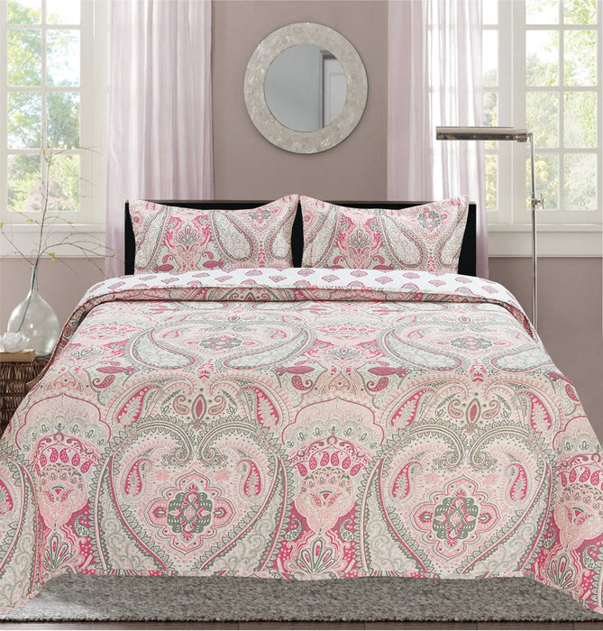 Premius Paisley Printed Reversible Quilt Set, Pink