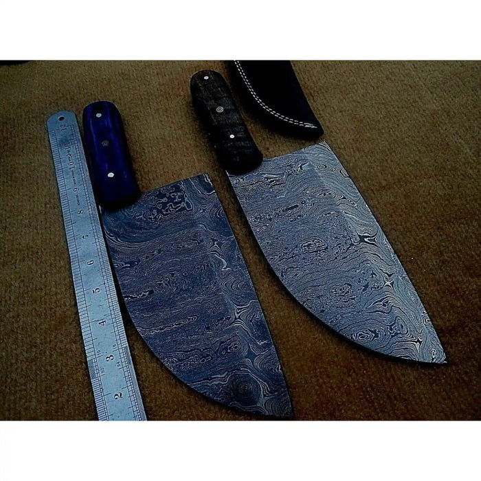 Pair of Chinese Vegetable Cleavers — Damascus Steel, Stabilized Wood (SMT) Full-Tang Handles lol