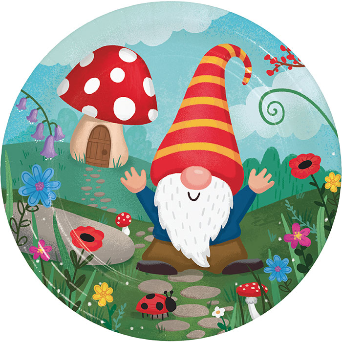 Bulk Party Gnomes Paper Dessert Plates (96 per Case)