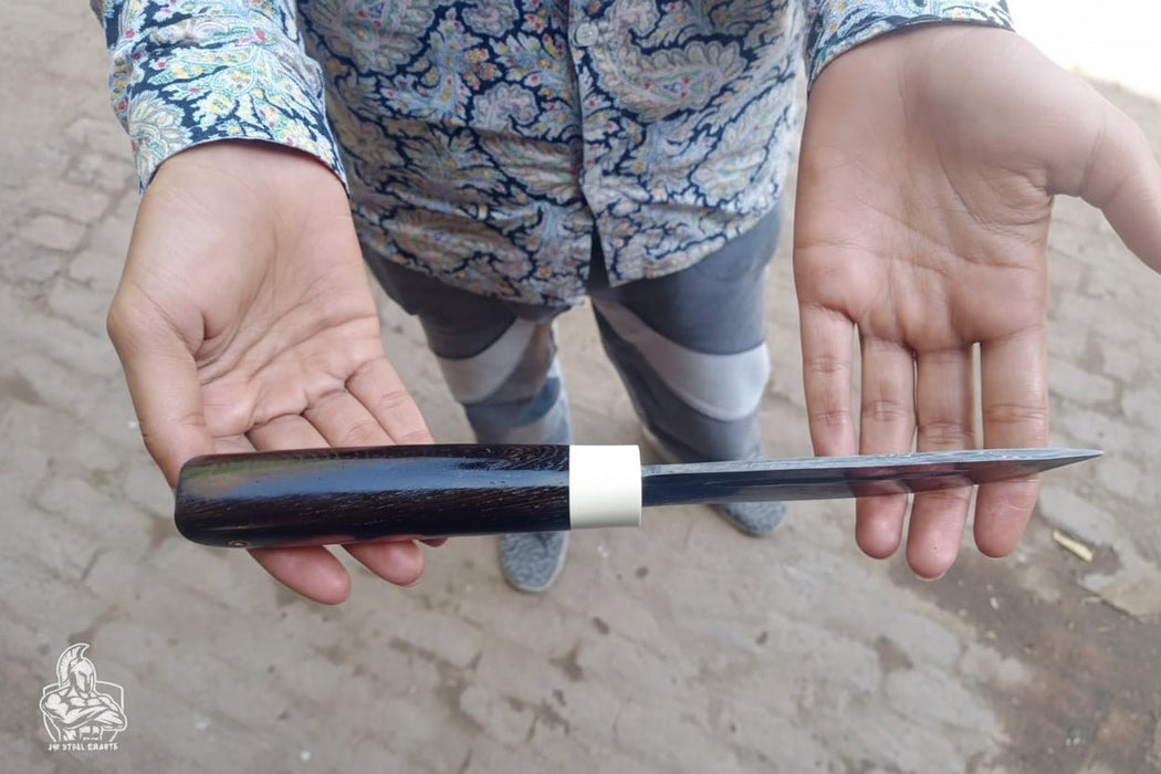 Pattern Welded knife with Black/White Resin handle