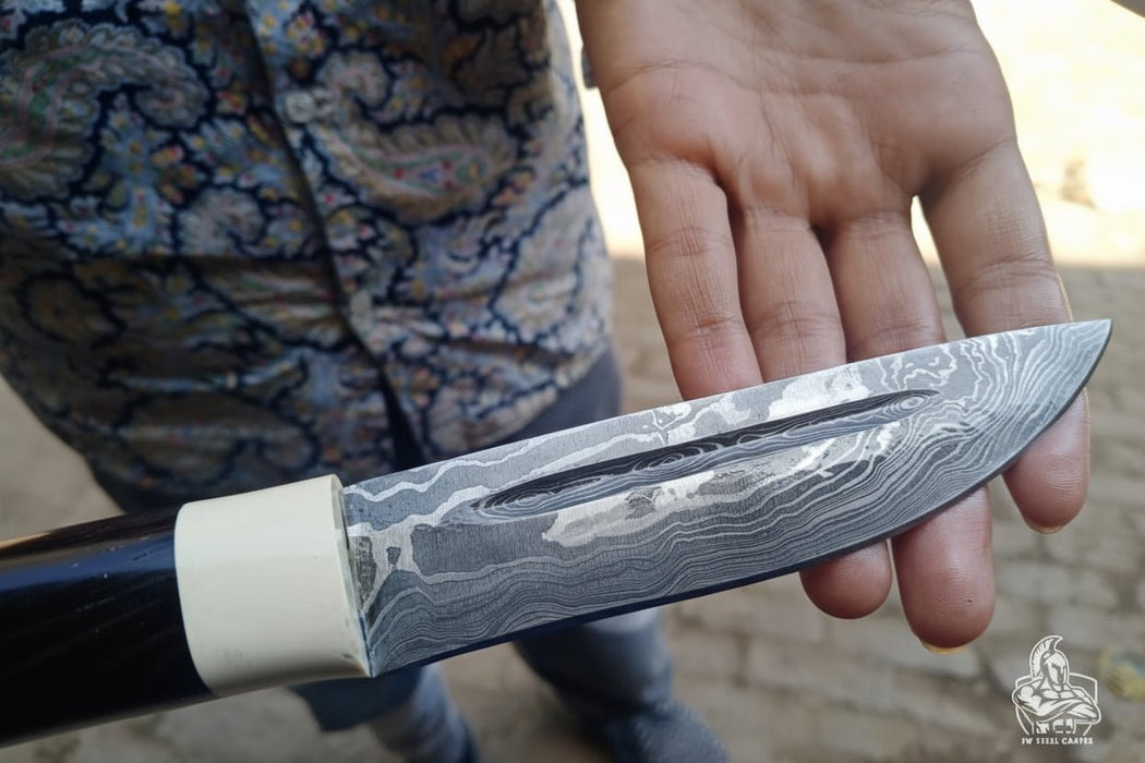 Pattern Welded knife with Black/White Resin handle