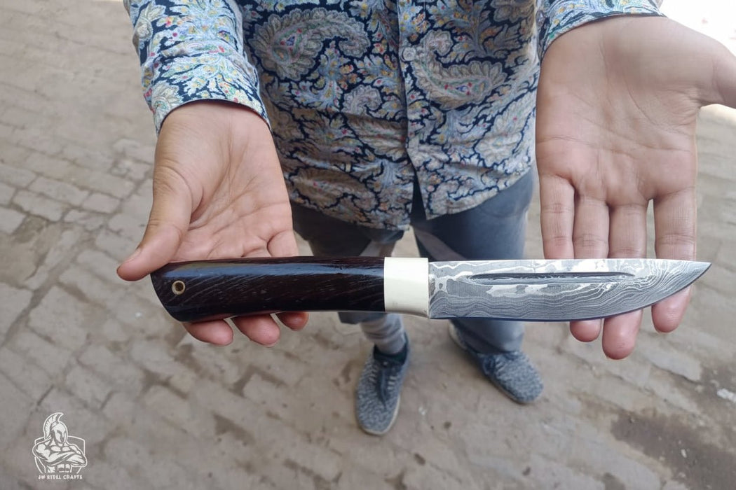 Pattern Welded knife with Black/White Resin handle