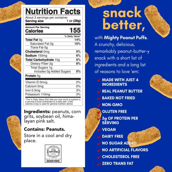 Peanut Butter Puffs Snack | Gluten Free & Vegan | 3.0 oz | Mighty