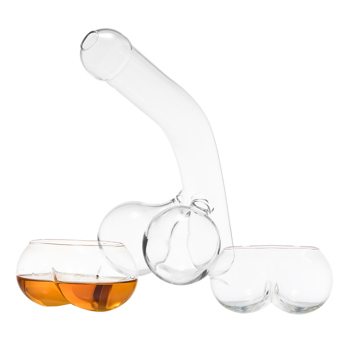 Penis Whiskey Decanter Bottle With Two Whiskey Glasses - Unique & Funny Glass Container for Scotch, Tequila, Brandy, Rum, Bourbon & Other Drinks - Naughty Gift Accessories, Deez Nuts Gag Gifts