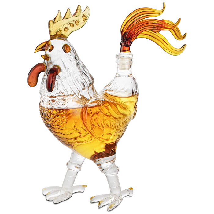 Cock - Chicken Decanter 500ml Whiskey and Wine Decanter - by The Wine Savant, Rooster Glass Decanter For Whiskey, Scotch, Spirits, Wine Or Vodka For Whiskey Lovers