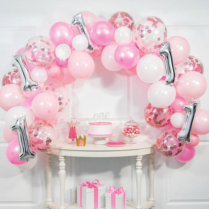 Bulk Pink First Birthday Ten Foot Balloon Arch Kit (6 Kits per Case)