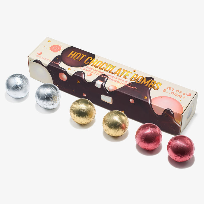 Hot Chocolate Bombs - Set of 6-3 Flavors of White, Fudge Brownie, Strawberry Chocolates - Delicious Cocoa Bombs Filled with Marshmallows - Classic Bomb Gift Set, Melting Marshmallow Delicious Gifts