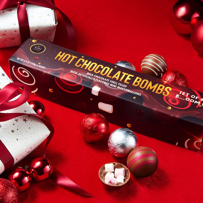 Hot Chocolate Bombs - Set of 6-2 Flavors White & Red Swirl Design Caramel & Fudge Brownie Candy Chocolates - Delicious Cocoa Bombs Filled with Marshmallows - Gift Melting Marshmallow Delicious Gifts