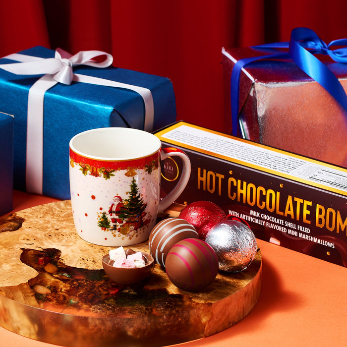 Hot Chocolate Bombs - Set of 6-2 Flavors White & Red Swirl Design Caramel & Fudge Brownie Candy Chocolates - Delicious Cocoa Bombs Filled with Marshmallows - Gift Melting Marshmallow Delicious Gifts