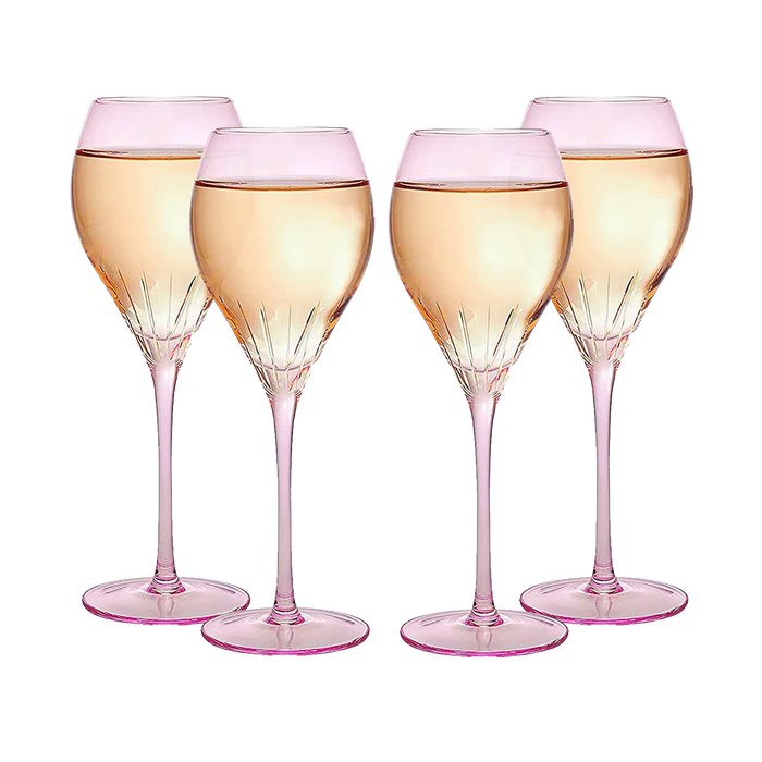 Paris Collection Crystal Pink Balloon Wine Glasses, Red & White Wines 14 oz Set of 4 by The Wine Savant - Extraordinary Parisian Glass, For Wedding Beautiful Present Anniversary Birthday Women Men Bar