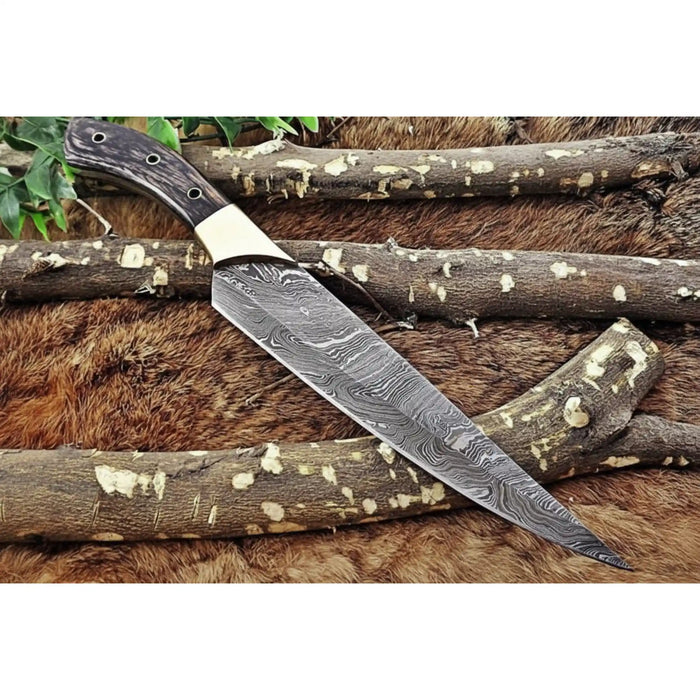 12-Inch All-Purpose Damascus Chef Knife with Brass Bolster & Pakka Wood Handle