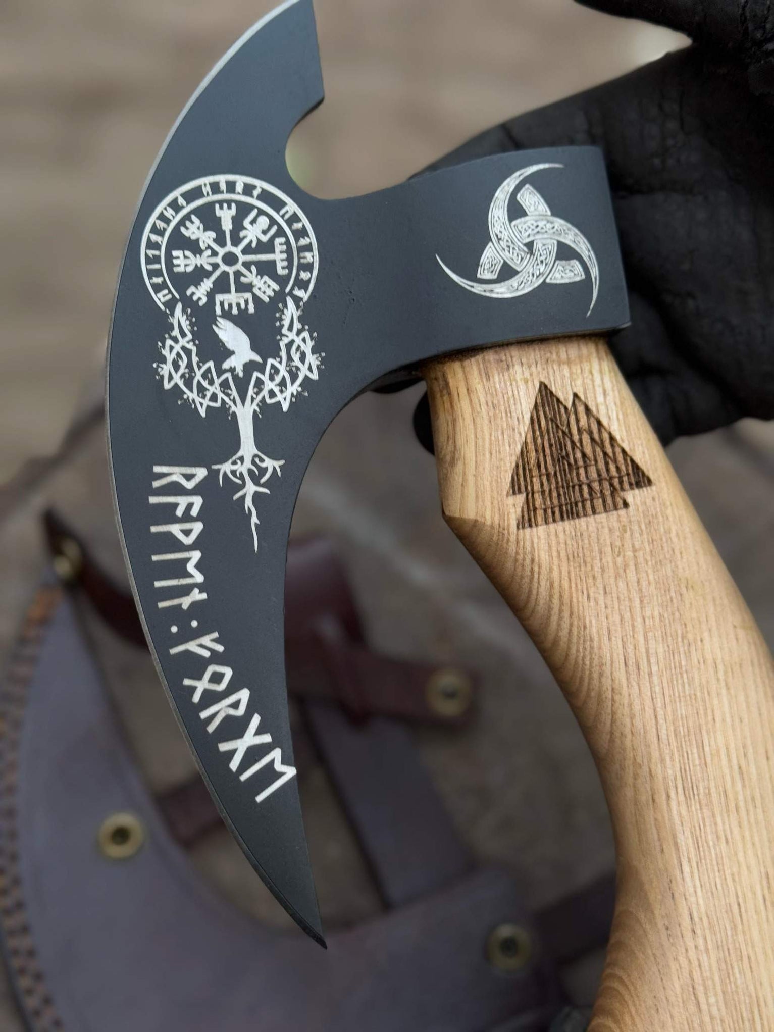 Viking Rune Engraved Bearded Axe Pizza Cutter — Carbon Steel Blade, As ...