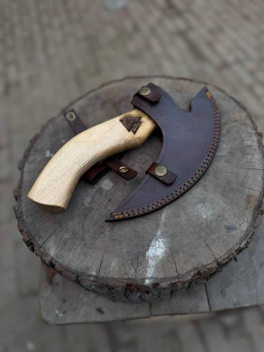 Product: Viking Style Engraved Bearded Axe – Oak Wood Handle