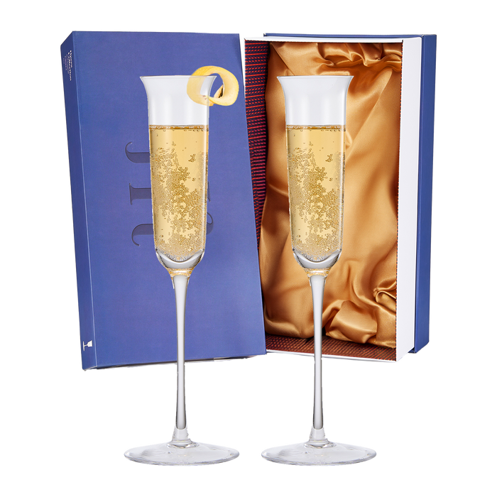Vintage Crystal Champaign Flute Glasses, Set of 2, Clear Radiance - Hand Blown Crystal Champagne Glasses - Hand Blown Classy Glass - Timeless Art Deco Design - Gift for Wedding, Anniversary, Christmas
