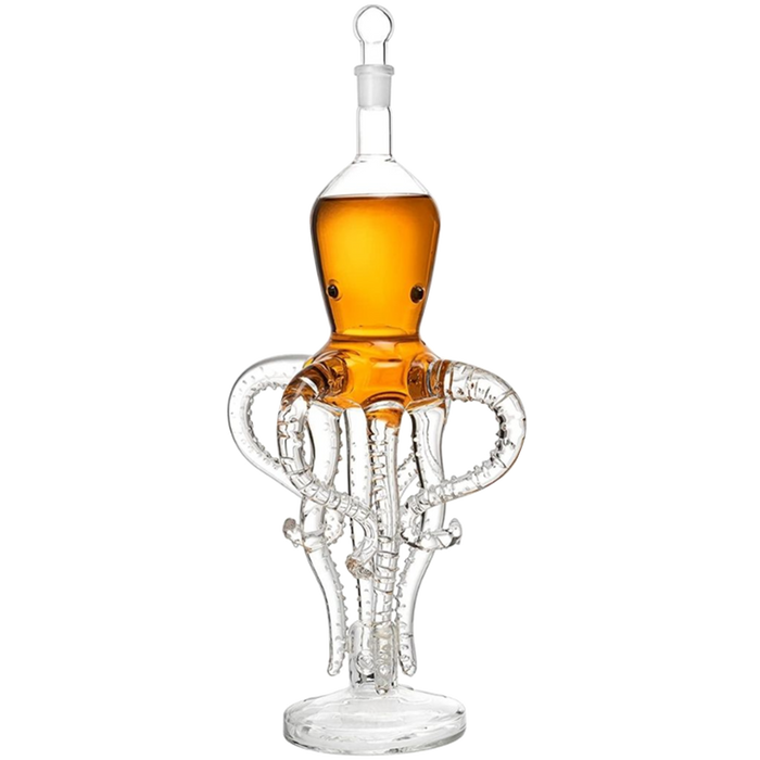 Tall Octopus Whiskey and Wine Decanter 500ml 16.5" H by The Wine Savant - Extraordinary Detail, Kraken Sea, Nautical Gifts, Sea Lover Gifts!