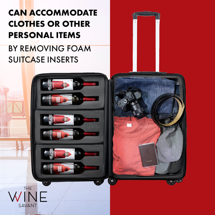 Wine Suitcase for Airplanes 12 Bottle, With Wine Carrier Cases Bags, Black Luggage Carrier with TSA Approved Lock and Removable Inserts to Carry Wine Liquor Alcohol During Travel, Gift For Wine Lovers