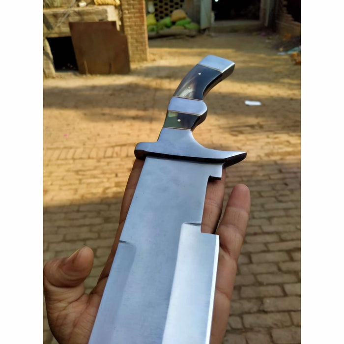 Recurved Clip Point Bowie Knife with Spanish Notch and Mirror Finish